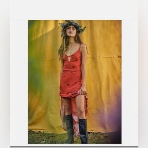Free People Women's Get To You Floral Print Maxi Dress Red Size L